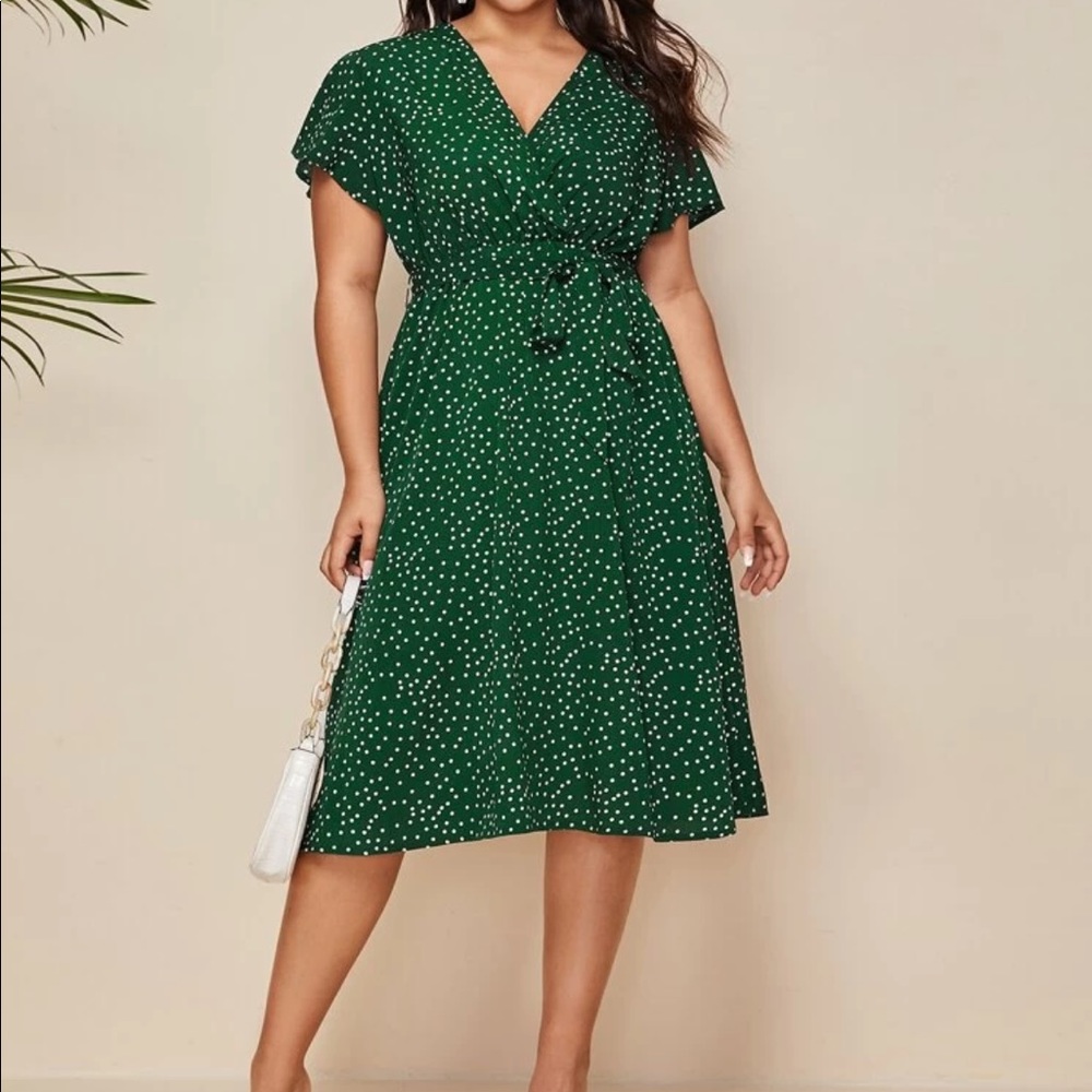 Plus size wrap dot A line midi dress